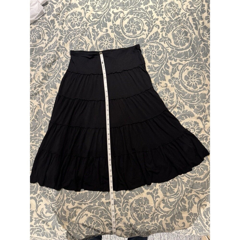 Grace Elements Black Jersey Tiered A-Line Midi Skirt Elastic Waist Size L